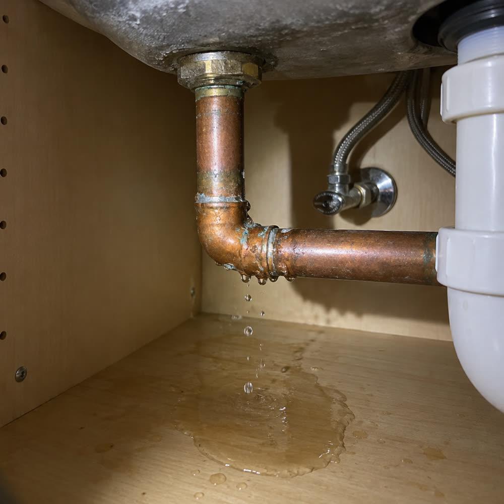 Leaking pipe under a sink