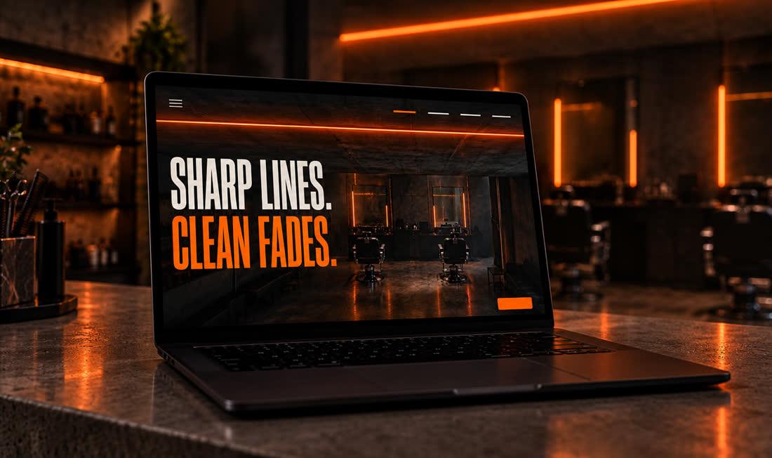 The Fade Theory example website, an invented business, shown on a laptop