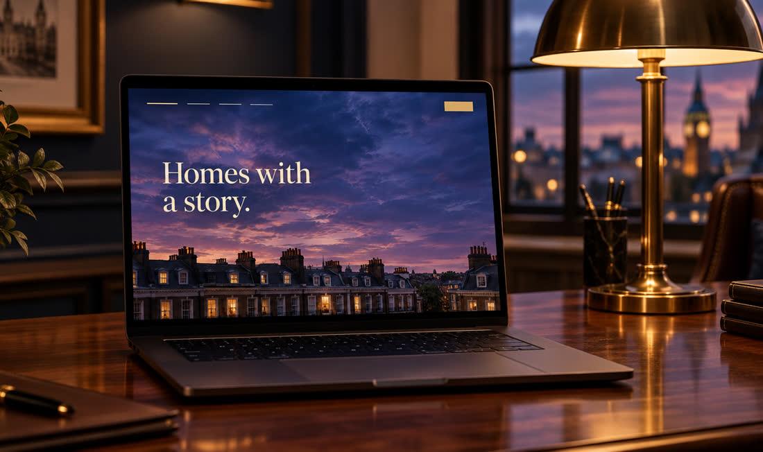 The Harlow & Finch example website, an invented business, shown on a laptop
