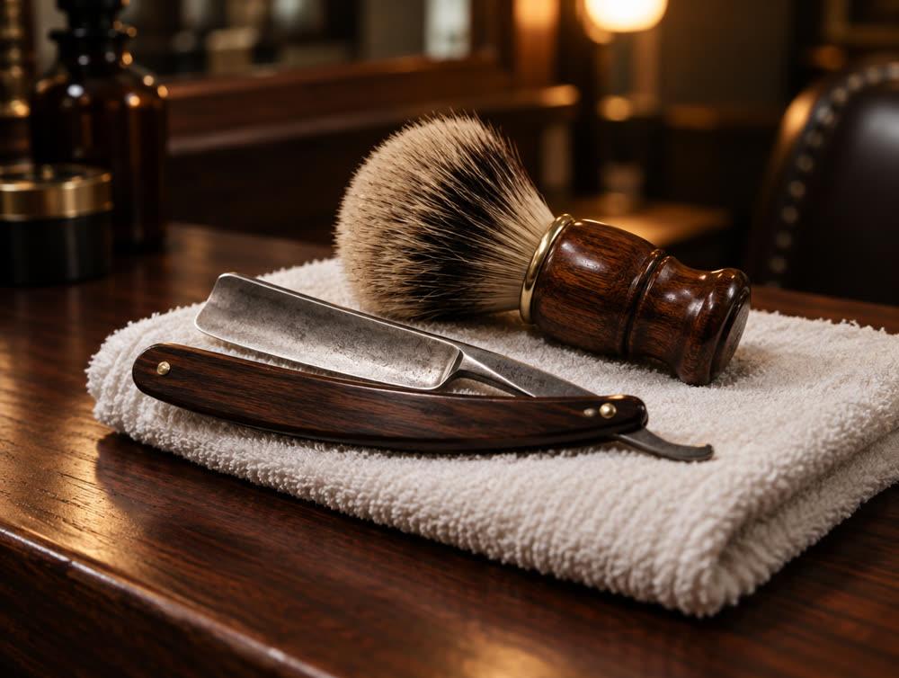 Straight razor and shaving brush